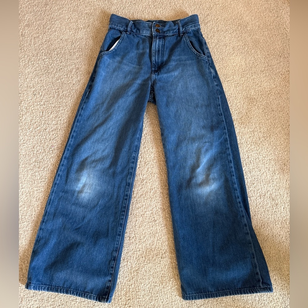 Uniqlo Jeans Wide Flare Leg Light Wash Denim 100% Cotton High Rise | 25Wx32L